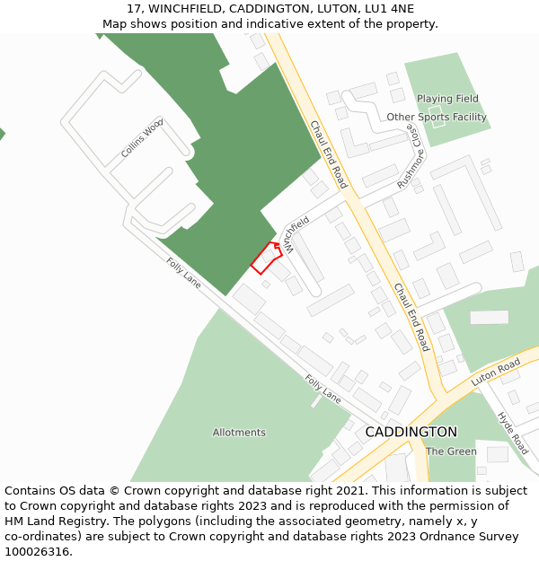 17, WINCHFIELD, CADDINGTON, LUTON, LU1 4NE: Location map and indicative extent of plot