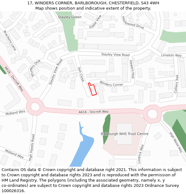 17, WINDERS CORNER, BARLBOROUGH, CHESTERFIELD, S43 4WH: Location map and indicative extent of plot