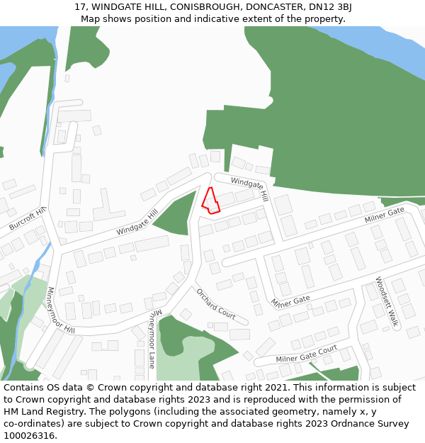 17, WINDGATE HILL, CONISBROUGH, DONCASTER, DN12 3BJ: Location map and indicative extent of plot