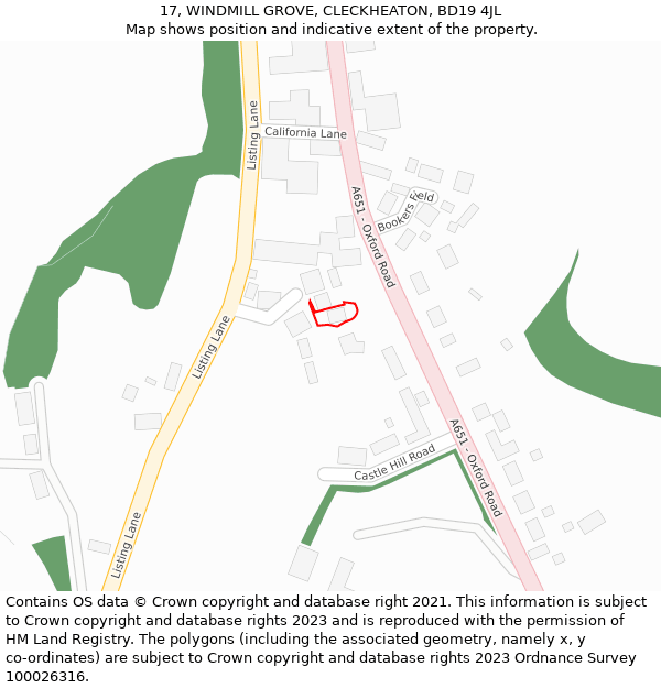 17, WINDMILL GROVE, CLECKHEATON, BD19 4JL: Location map and indicative extent of plot