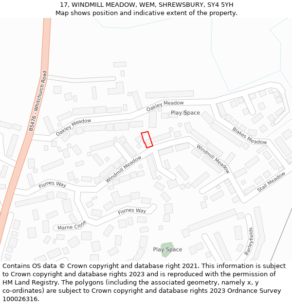 17, WINDMILL MEADOW, WEM, SHREWSBURY, SY4 5YH: Location map and indicative extent of plot