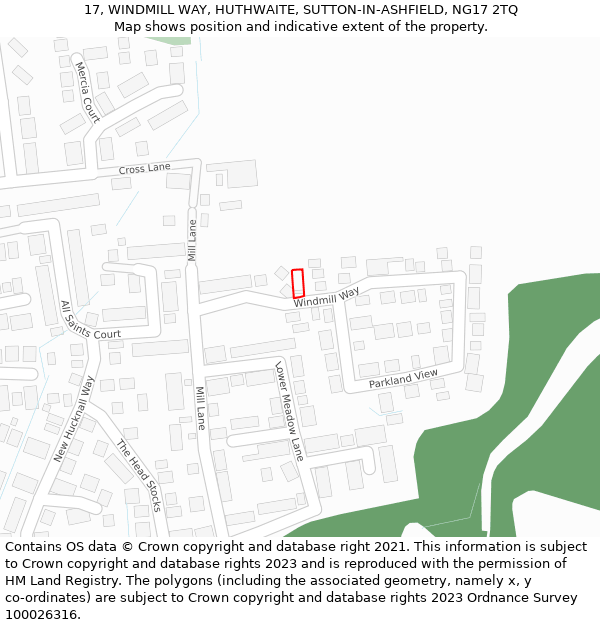 17, WINDMILL WAY, HUTHWAITE, SUTTON-IN-ASHFIELD, NG17 2TQ: Location map and indicative extent of plot