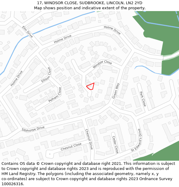 17, WINDSOR CLOSE, SUDBROOKE, LINCOLN, LN2 2YD: Location map and indicative extent of plot