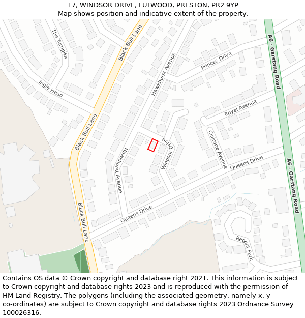 17, WINDSOR DRIVE, FULWOOD, PRESTON, PR2 9YP: Location map and indicative extent of plot