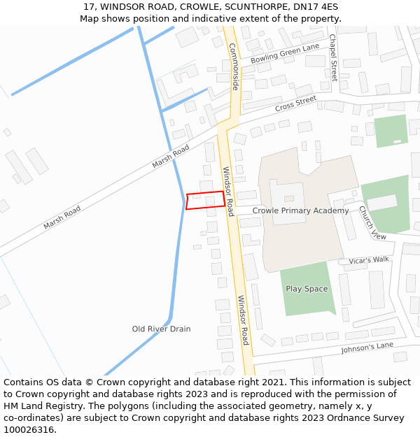 17, WINDSOR ROAD, CROWLE, SCUNTHORPE, DN17 4ES: Location map and indicative extent of plot