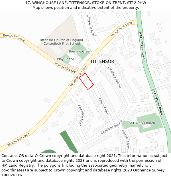 17, WINGHOUSE LANE, TITTENSOR, STOKE-ON-TRENT, ST12 9HW: Location map and indicative extent of plot