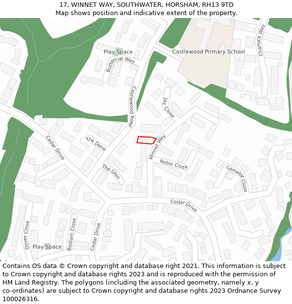 17, WINNET WAY, SOUTHWATER, HORSHAM, RH13 9TD: Location map and indicative extent of plot