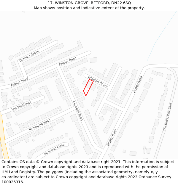 17, WINSTON GROVE, RETFORD, DN22 6SQ: Location map and indicative extent of plot