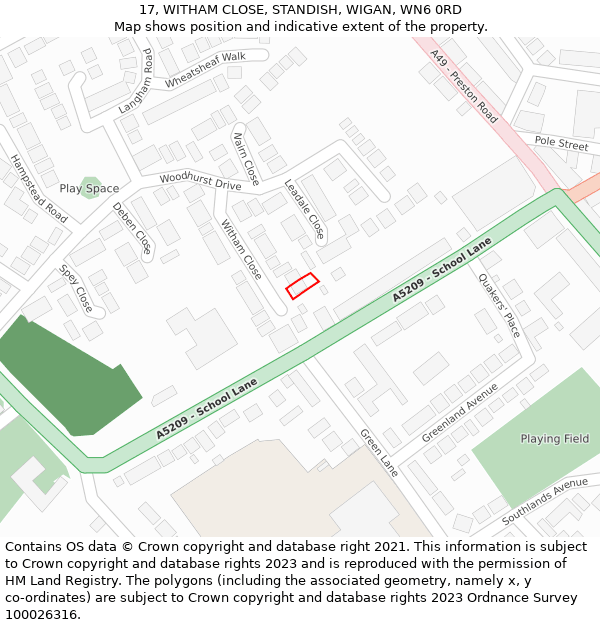 17, WITHAM CLOSE, STANDISH, WIGAN, WN6 0RD: Location map and indicative extent of plot