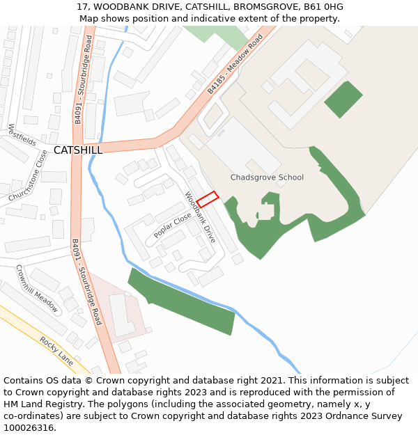 17, WOODBANK DRIVE, CATSHILL, BROMSGROVE, B61 0HG: Location map and indicative extent of plot