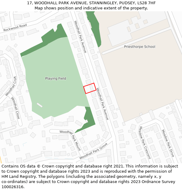 17, WOODHALL PARK AVENUE, STANNINGLEY, PUDSEY, LS28 7HF: Location map and indicative extent of plot