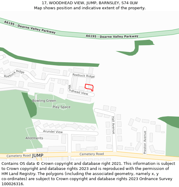 17, WOODHEAD VIEW, JUMP, BARNSLEY, S74 0LW: Location map and indicative extent of plot