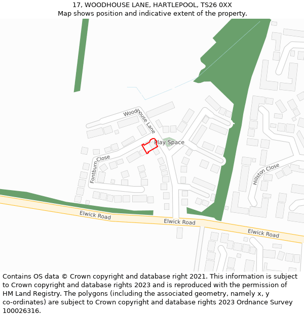 17, WOODHOUSE LANE, HARTLEPOOL, TS26 0XX: Location map and indicative extent of plot