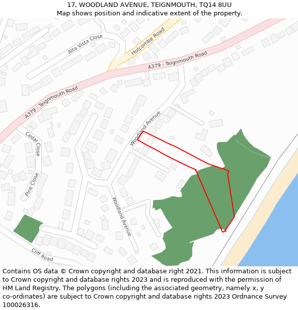 17, WOODLAND AVENUE, TEIGNMOUTH, TQ14 8UU: Location map and indicative extent of plot