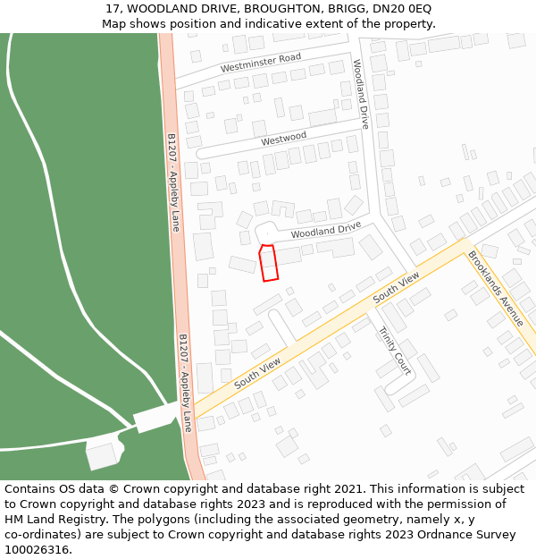 17, WOODLAND DRIVE, BROUGHTON, BRIGG, DN20 0EQ: Location map and indicative extent of plot