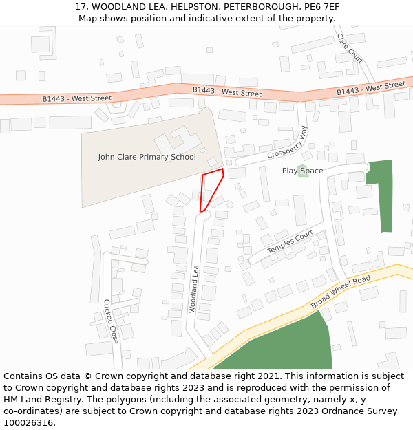 17, WOODLAND LEA, HELPSTON, PETERBOROUGH, PE6 7EF: Location map and indicative extent of plot