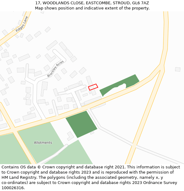 17, WOODLANDS CLOSE, EASTCOMBE, STROUD, GL6 7AZ: Location map and indicative extent of plot