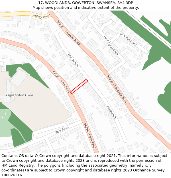 17, WOODLANDS, GOWERTON, SWANSEA, SA4 3DP: Location map and indicative extent of plot