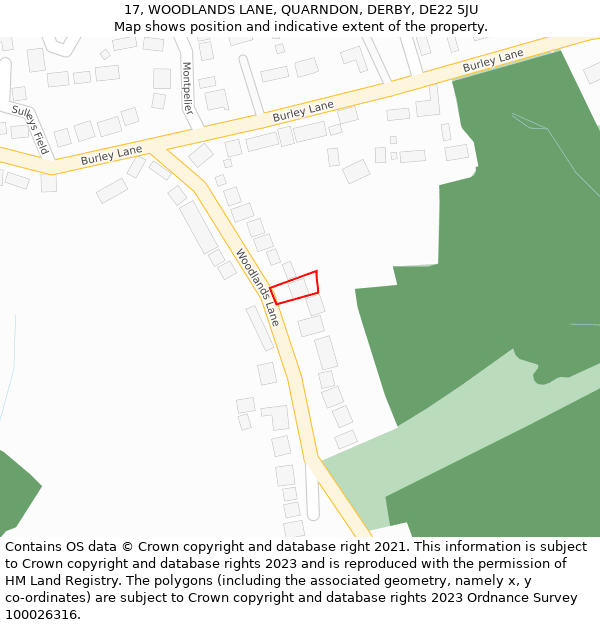 17, WOODLANDS LANE, QUARNDON, DERBY, DE22 5JU: Location map and indicative extent of plot