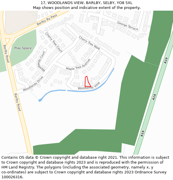 17, WOODLANDS VIEW, BARLBY, SELBY, YO8 5XL: Location map and indicative extent of plot