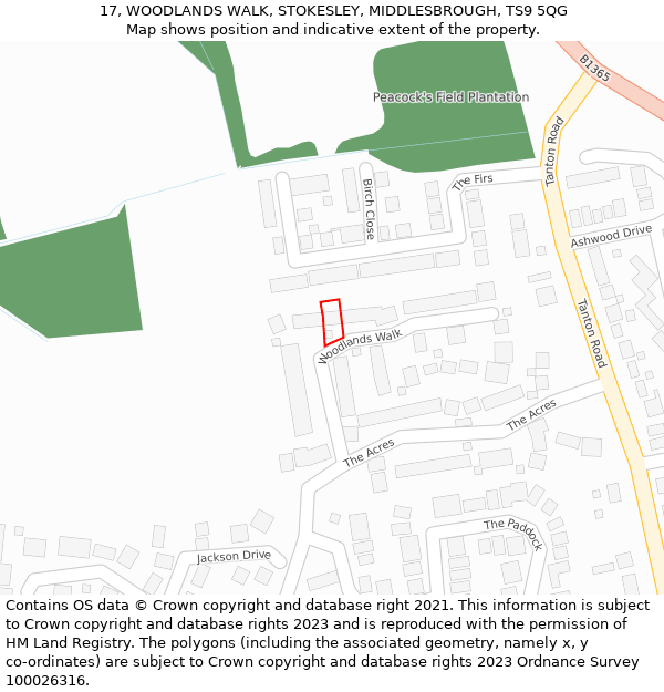 17, WOODLANDS WALK, STOKESLEY, MIDDLESBROUGH, TS9 5QG: Location map and indicative extent of plot