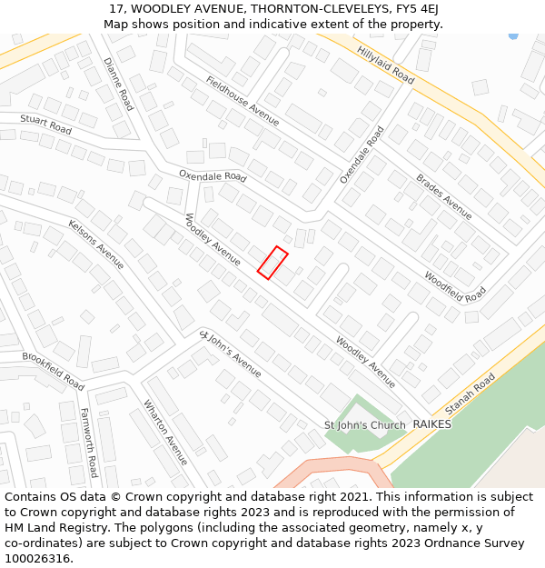 17, WOODLEY AVENUE, THORNTON-CLEVELEYS, FY5 4EJ: Location map and indicative extent of plot