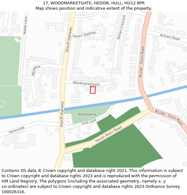 17, WOODMARKETGATE, HEDON, HULL, HU12 8PR: Location map and indicative extent of plot