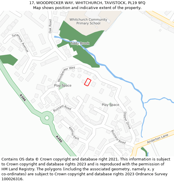 17, WOODPECKER WAY, WHITCHURCH, TAVISTOCK, PL19 9FQ: Location map and indicative extent of plot