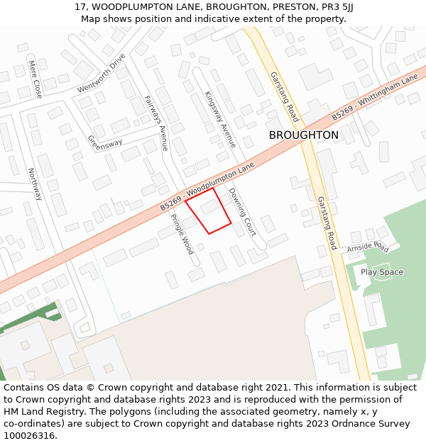 17, WOODPLUMPTON LANE, BROUGHTON, PRESTON, PR3 5JJ: Location map and indicative extent of plot