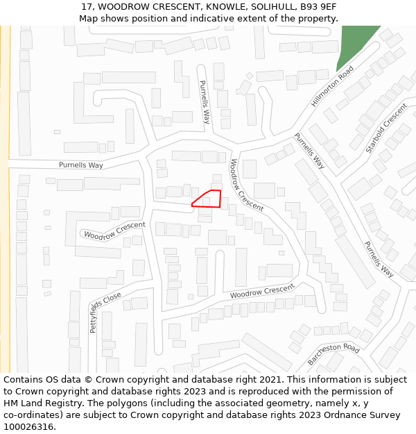 17, WOODROW CRESCENT, KNOWLE, SOLIHULL, B93 9EF: Location map and indicative extent of plot