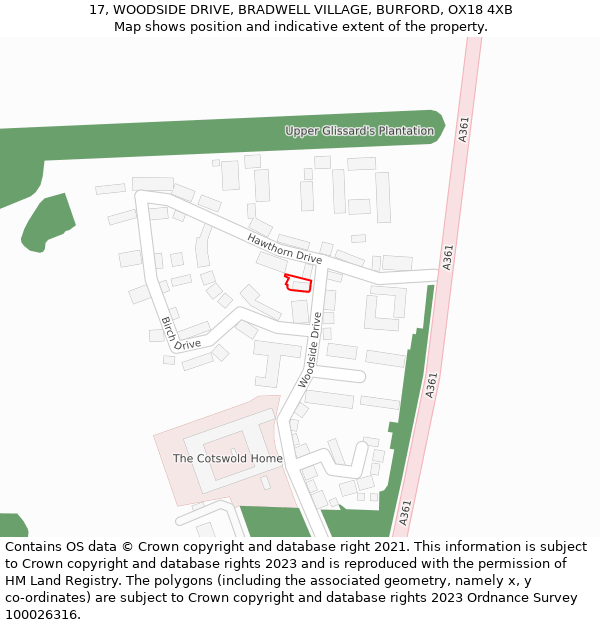 17, WOODSIDE DRIVE, BRADWELL VILLAGE, BURFORD, OX18 4XB: Location map and indicative extent of plot