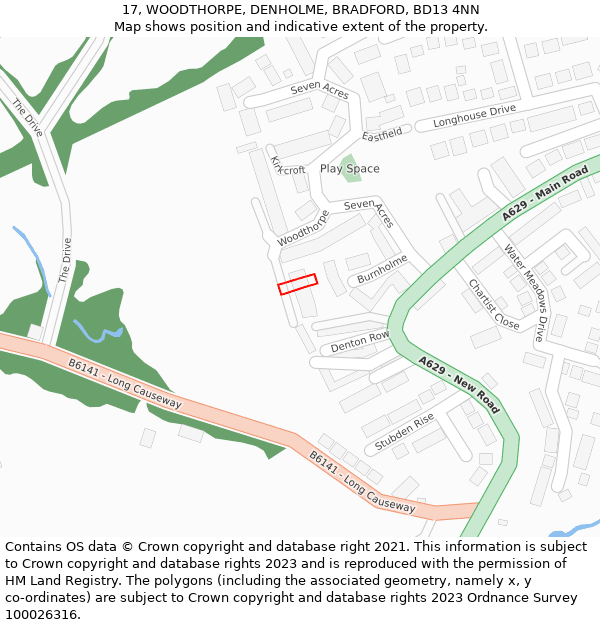 17, WOODTHORPE, DENHOLME, BRADFORD, BD13 4NN: Location map and indicative extent of plot