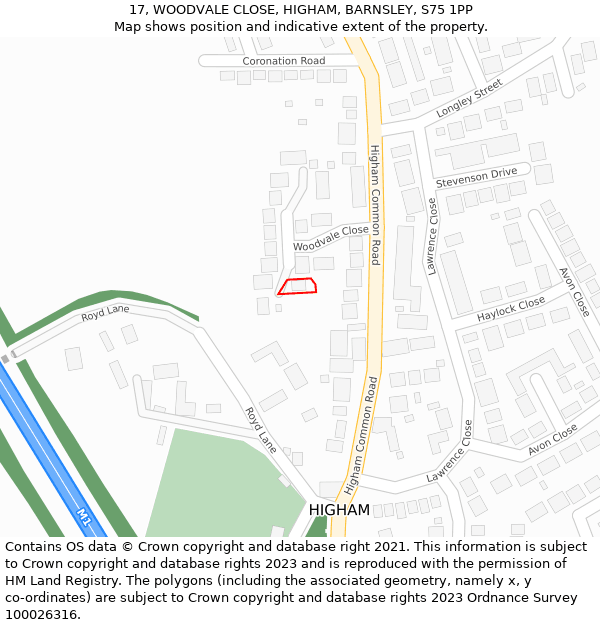 17, WOODVALE CLOSE, HIGHAM, BARNSLEY, S75 1PP: Location map and indicative extent of plot