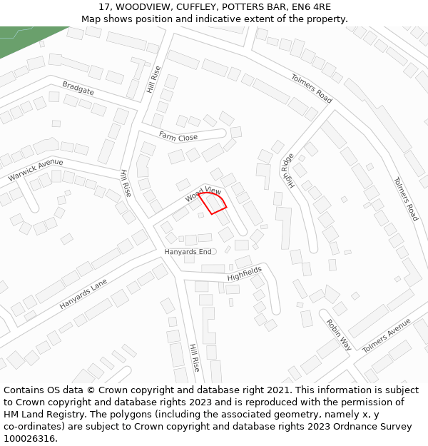 17, WOODVIEW, CUFFLEY, POTTERS BAR, EN6 4RE: Location map and indicative extent of plot