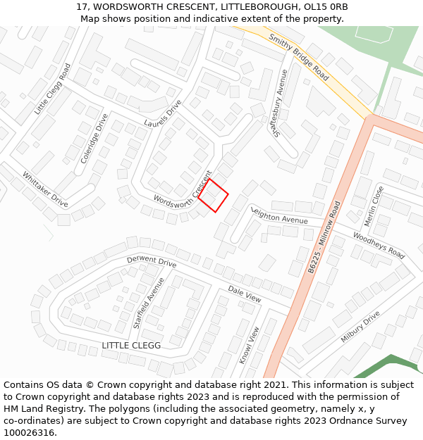 17, WORDSWORTH CRESCENT, LITTLEBOROUGH, OL15 0RB: Location map and indicative extent of plot