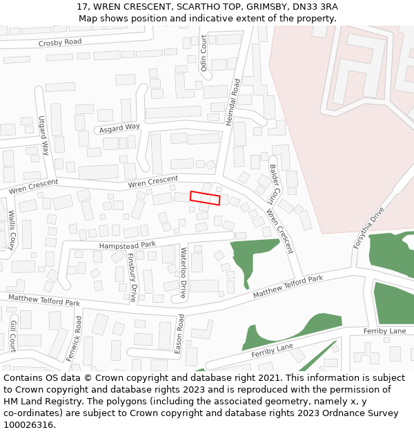 17, WREN CRESCENT, SCARTHO TOP, GRIMSBY, DN33 3RA: Location map and indicative extent of plot