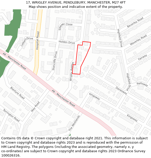 17, WRIGLEY AVENUE, PENDLEBURY, MANCHESTER, M27 4FT: Location map and indicative extent of plot