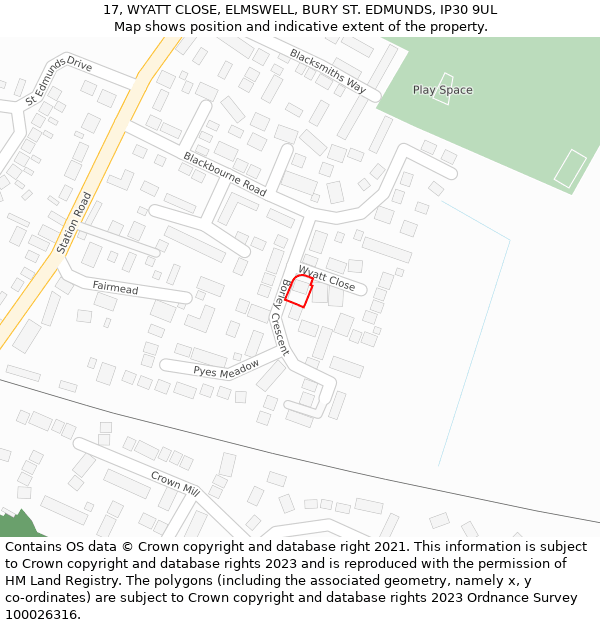 17, WYATT CLOSE, ELMSWELL, BURY ST. EDMUNDS, IP30 9UL: Location map and indicative extent of plot