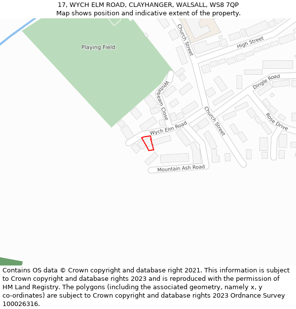 17, WYCH ELM ROAD, CLAYHANGER, WALSALL, WS8 7QP: Location map and indicative extent of plot