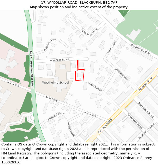 17, WYCOLLAR ROAD, BLACKBURN, BB2 7AF: Location map and indicative extent of plot