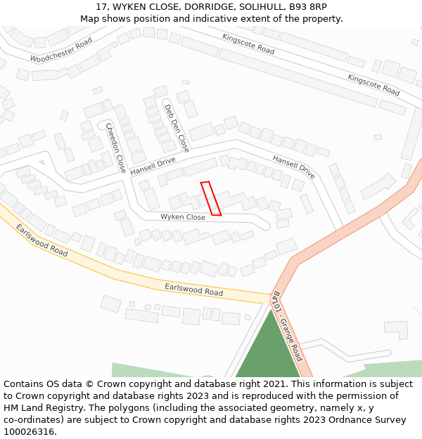 17, WYKEN CLOSE, DORRIDGE, SOLIHULL, B93 8RP: Location map and indicative extent of plot