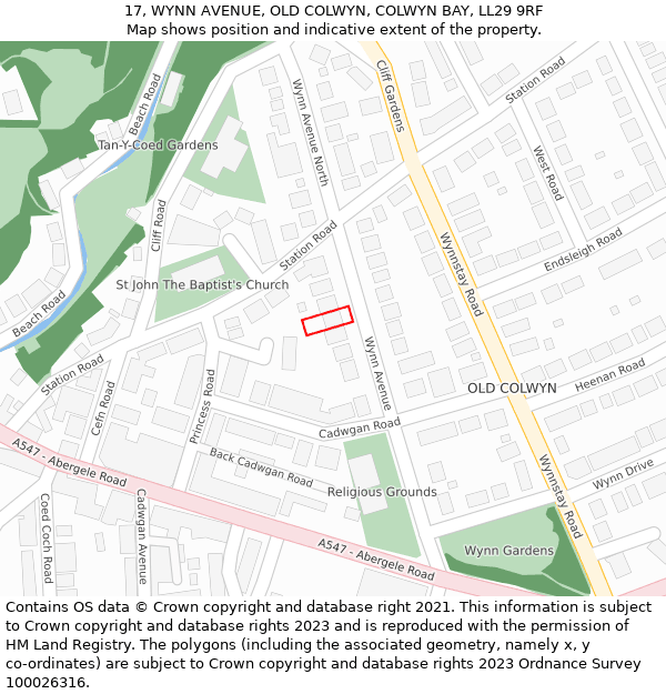 17, WYNN AVENUE, OLD COLWYN, COLWYN BAY, LL29 9RF: Location map and indicative extent of plot