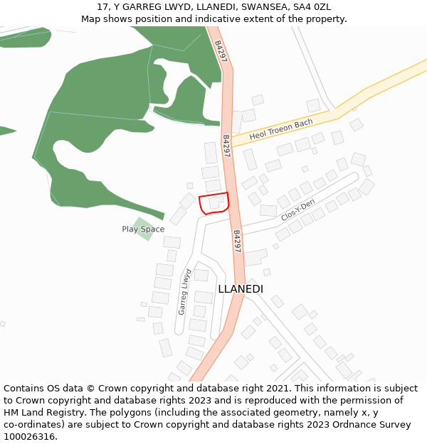 17, Y GARREG LWYD, LLANEDI, SWANSEA, SA4 0ZL: Location map and indicative extent of plot