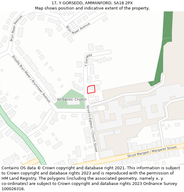 17, Y GORSEDD, AMMANFORD, SA18 2PX: Location map and indicative extent of plot