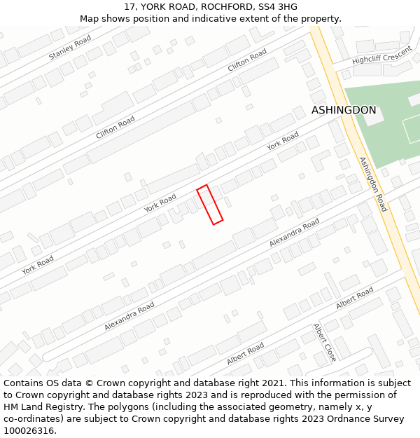 17, YORK ROAD, ROCHFORD, SS4 3HG: Location map and indicative extent of plot