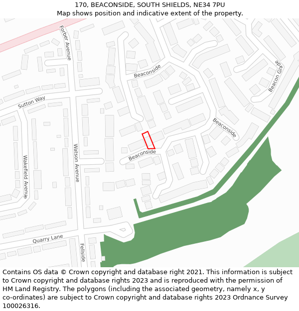 170, BEACONSIDE, SOUTH SHIELDS, NE34 7PU: Location map and indicative extent of plot