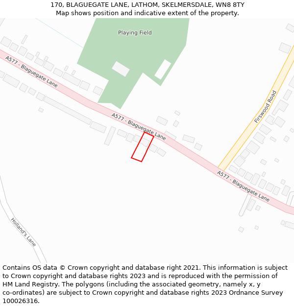 170, BLAGUEGATE LANE, LATHOM, SKELMERSDALE, WN8 8TY: Location map and indicative extent of plot