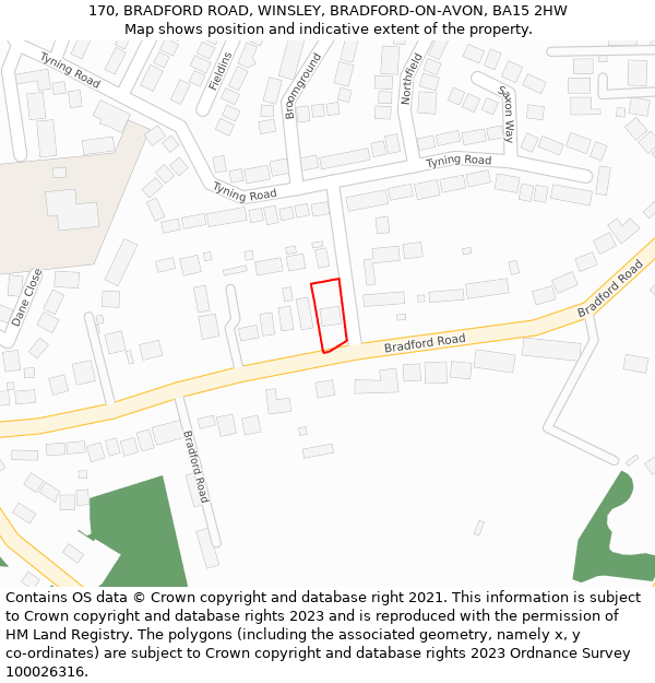 170, BRADFORD ROAD, WINSLEY, BRADFORD-ON-AVON, BA15 2HW: Location map and indicative extent of plot
