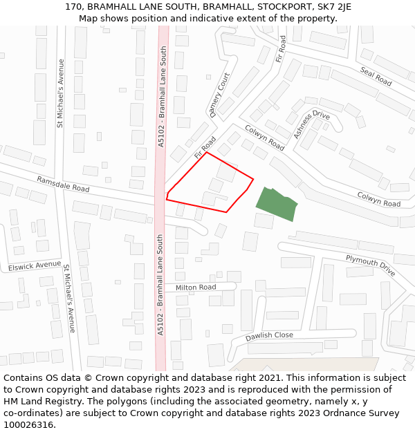 170, BRAMHALL LANE SOUTH, BRAMHALL, STOCKPORT, SK7 2JE: Location map and indicative extent of plot