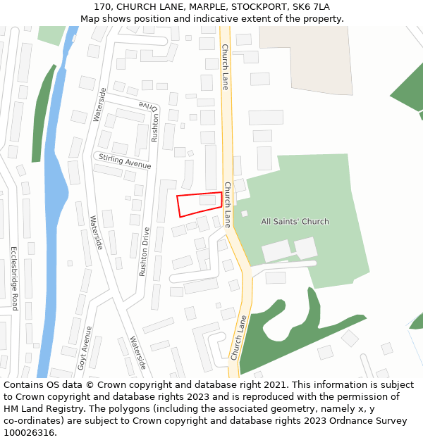 170, CHURCH LANE, MARPLE, STOCKPORT, SK6 7LA: Location map and indicative extent of plot